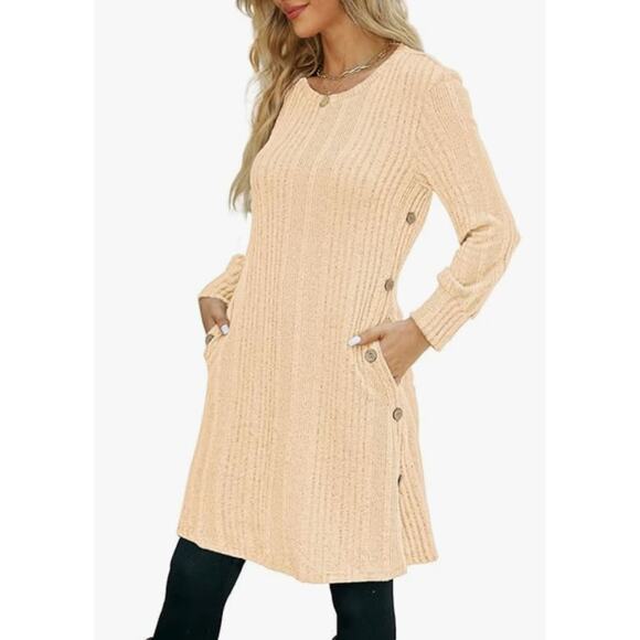 Women's Dress Long Sleeve Tunic, Crew Neck, with Pockets, Button Side SIZE L - Picture 1 of 7
